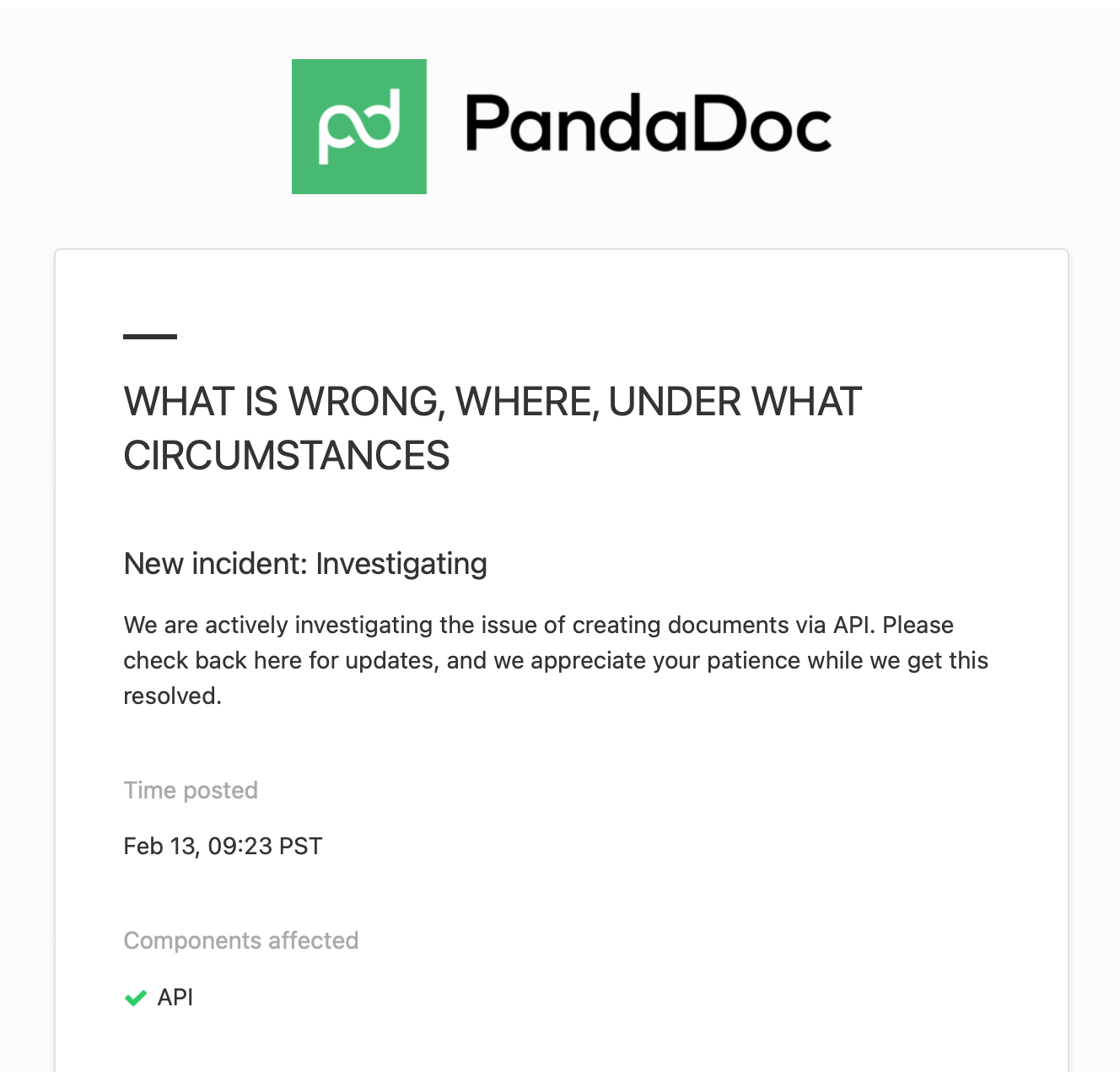 A PandaDoc email proclaiming, "WHAT IS WRONG, WHERE, UNDER WHAT CIRCUMSTANCES"