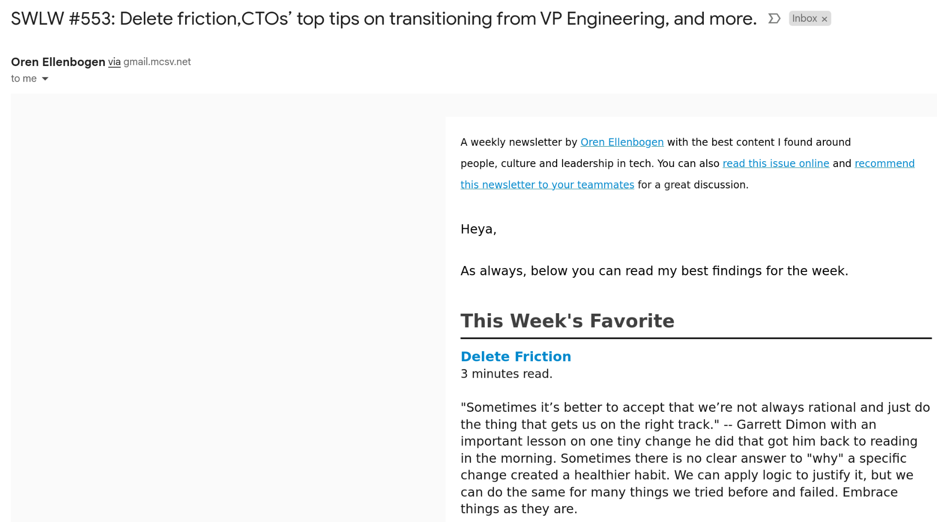 Screenshot of the SWLW email newsletter