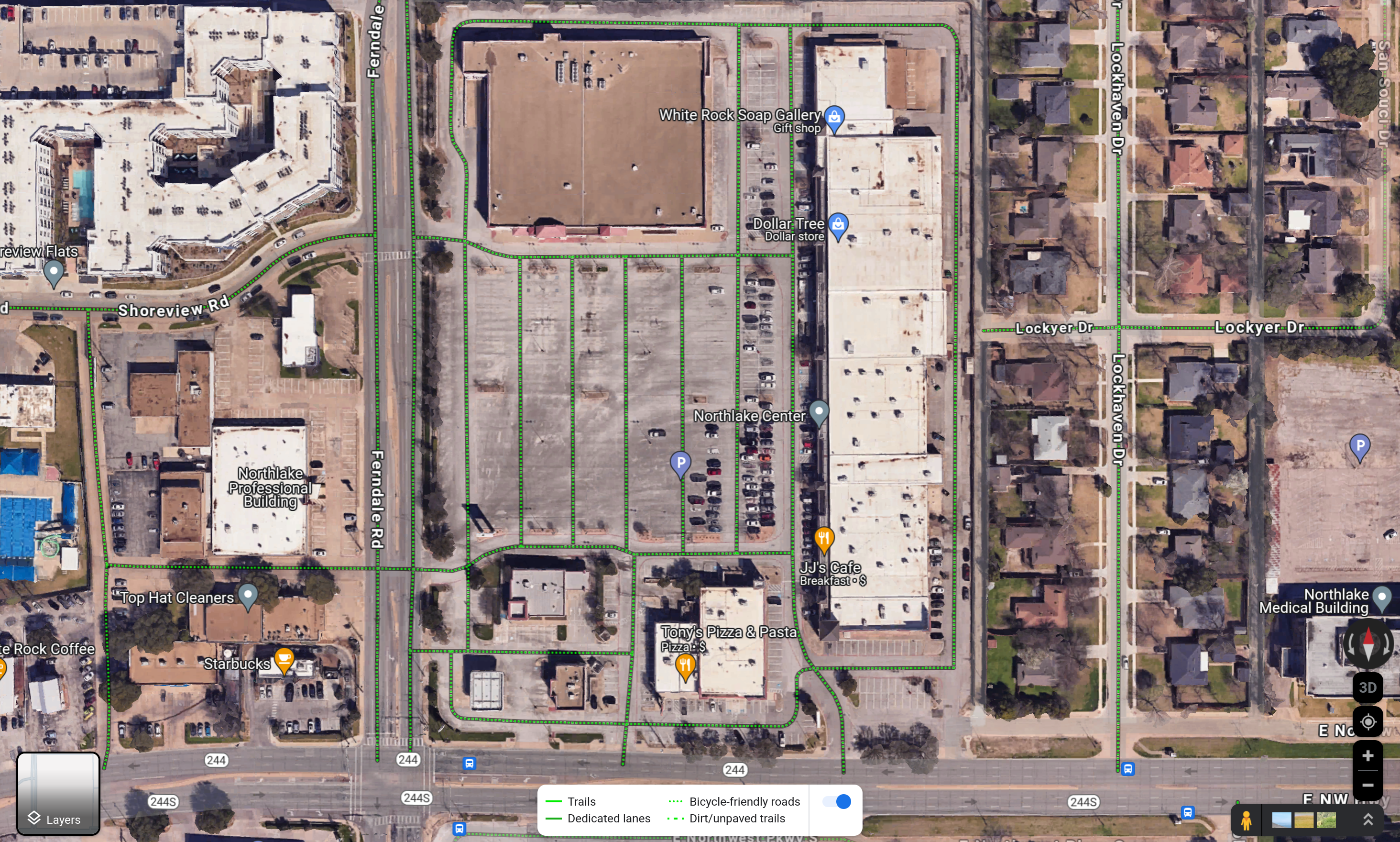We've also ridden to this glorious example of urban fabric. And yes, that parking lot is always that % utilized. And again with Google's "This parking lot would be a great place to ride your bicycle!"