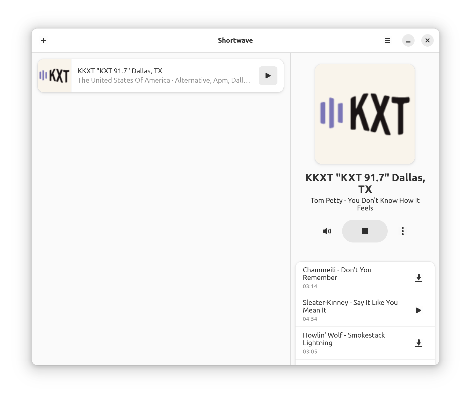Screenshot of the Shortwave GNOME app