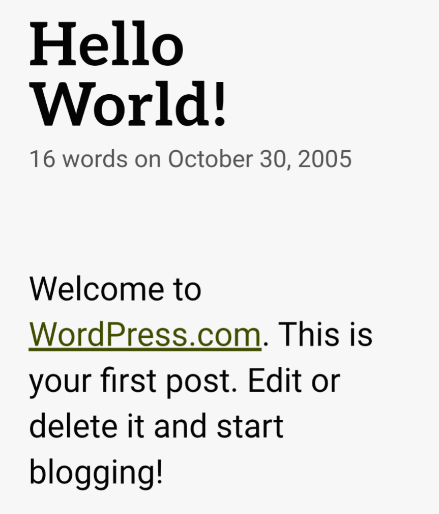 A WordPress hello world post on my blog
