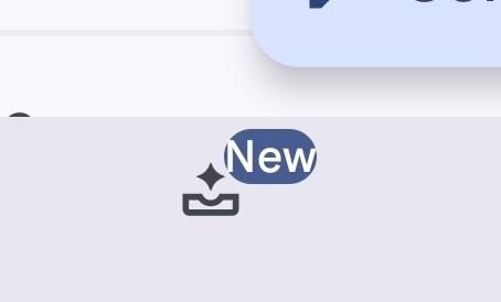 Gmail new AI inbox icon with a "New" pill badge with negative padding basically